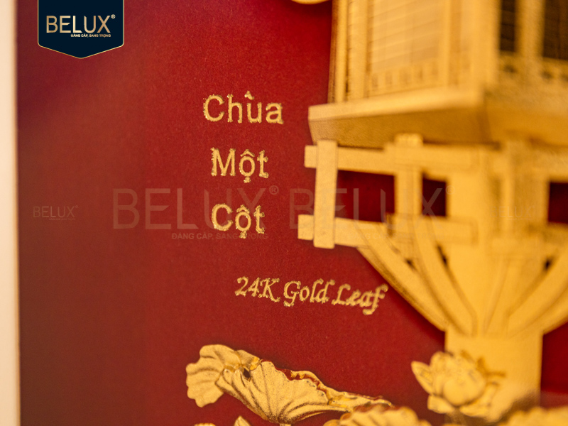 Tranh Chùa Một Cột Dát Vàng 24k 25x25cm